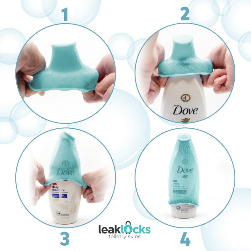 Rinseroo LeakLocks Toiletry Skins Elastic Sleeve for Leak Proofing Travel Container in Luggage. For Standard and Travel Sized Toiletries. Reusable Accessory for Travel Bag Suitcase and Carry-on Luggage - Image 4